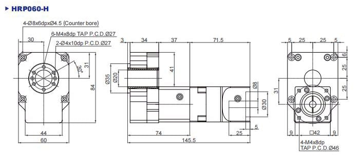 Drawings of HPR60H series hollow rotating platform reducer