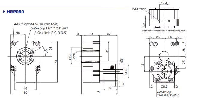 Drawings of HPR60 series hollow rotating platform reducer